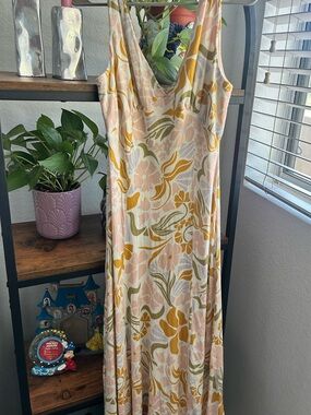 Floral V-Neck Maxi Dress in Pastel Peach & Mustard